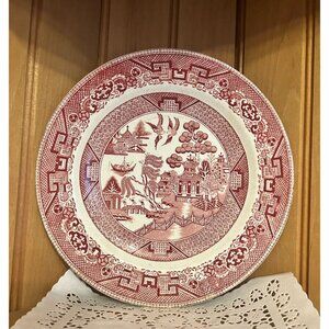 Antique Clarice Cliff Semi China Red Willow Pink White Transferware Lunch Plate